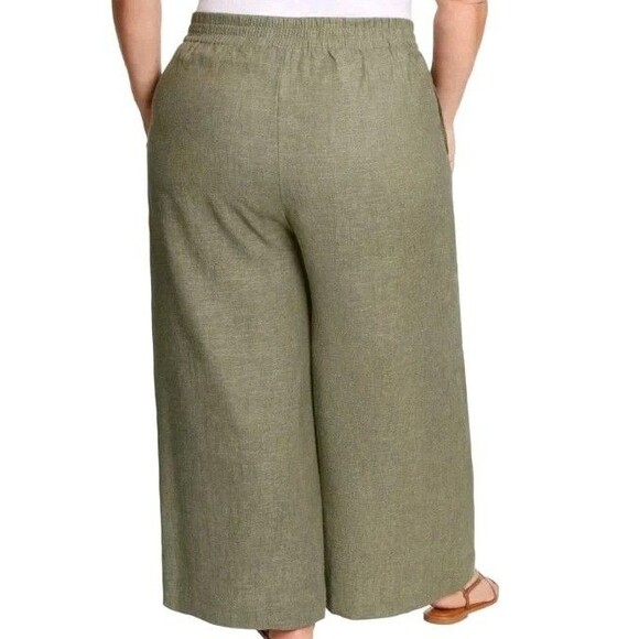 Ella Moss Women's Pants Size M Green Pull On Pockets Pleated Linen Wide Legs - Picture 2 of 6